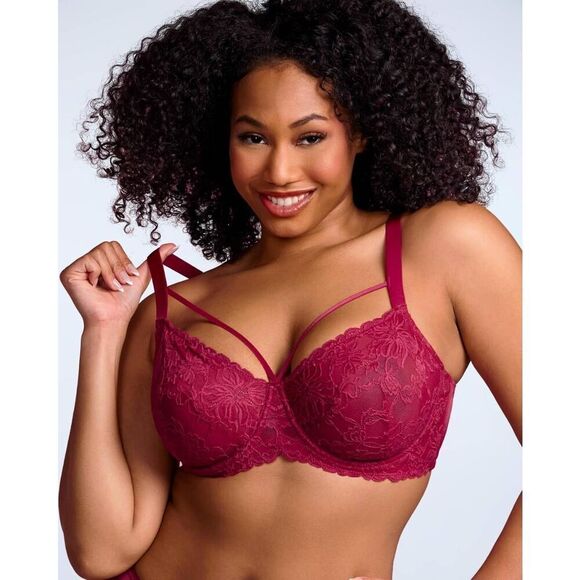 New 40I HSIA Rose Red Minimizer Full Coverage Sexy Pretty Lace Bra NWT - Picture 2 of 8